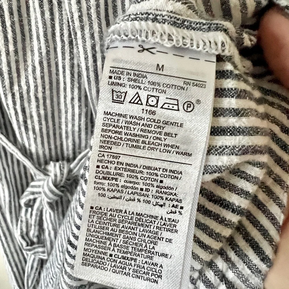 Dark Navy Pinstripe 100% Cotton Maternity Dress Costal Casual Ruffle Sleeve - Picture 4 of 9